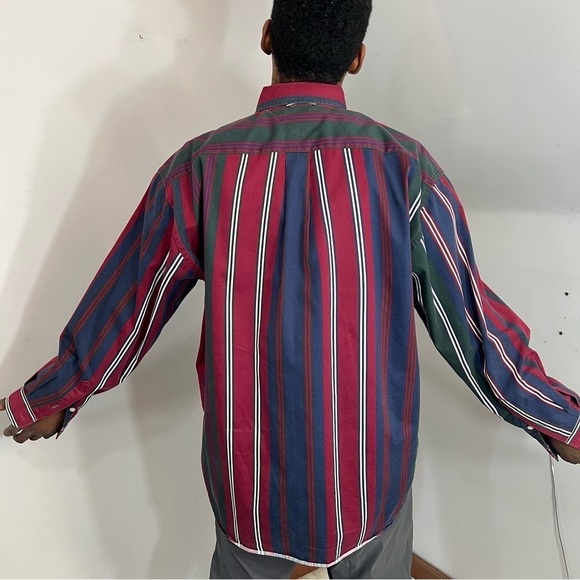 Vintage Tommy Hilfiger red blue stripes casual button shirt cotton long sleeve - Picture 5 of 13